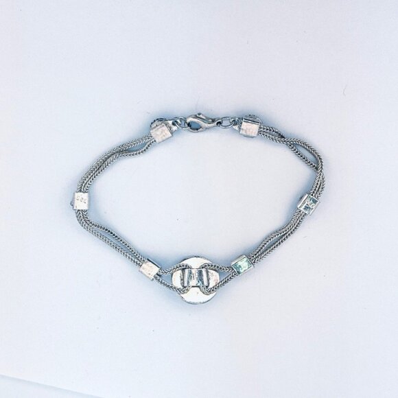 Estate Vintage Sterling Silver 925 Byzantine Bracelet White Agate 7” 10.3g - Picture 2 of 9